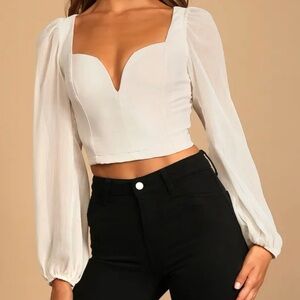 Lulus  Cream Tie-Back Long Sleeve Crop Top